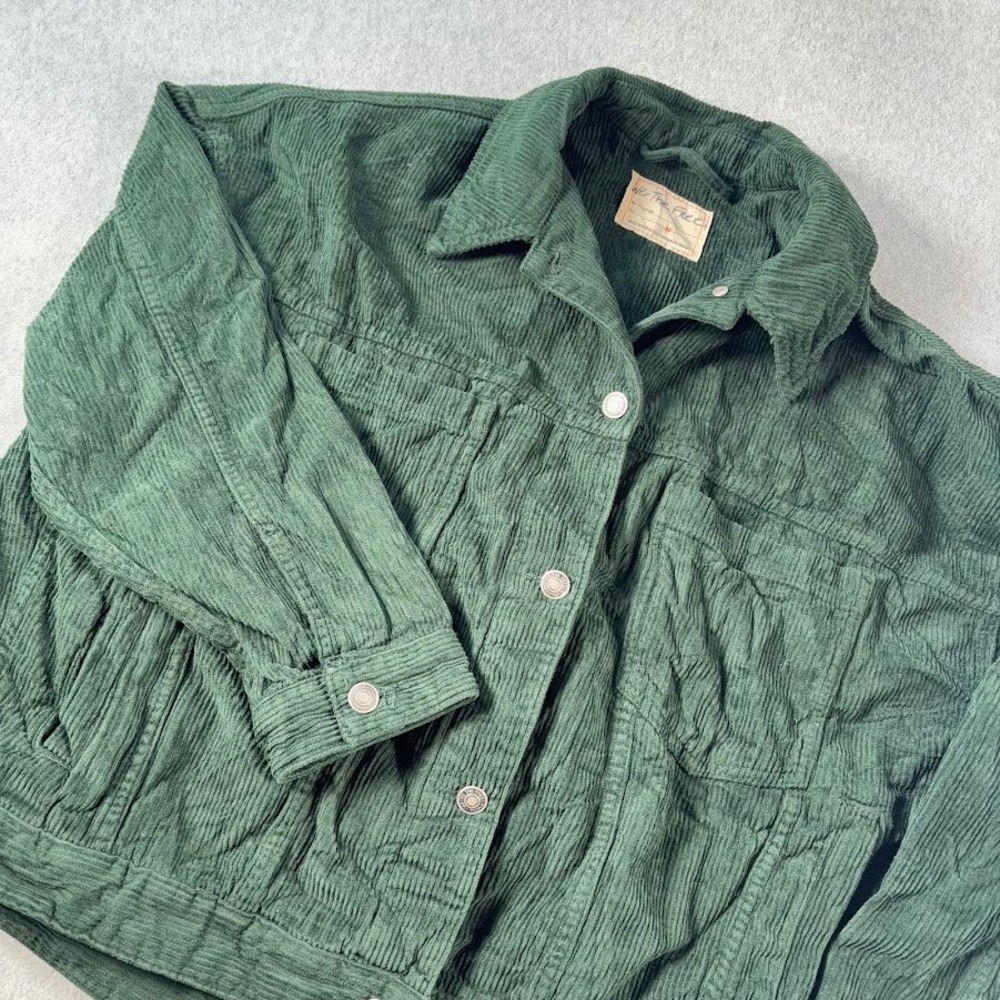 Free People We The Free Rumors Corduroy Jacket Women M Forest Green NWT Boxy